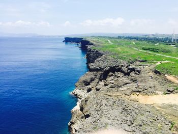 Scenic view of sea against cloudy sky