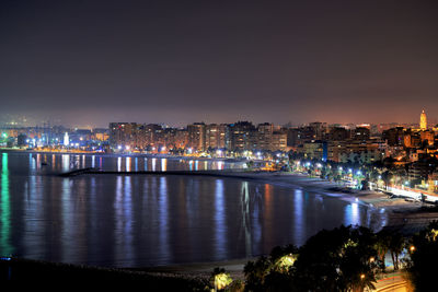 Málaga beach at nigh
