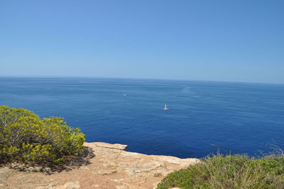 Scenic view of calm sea against clear sky