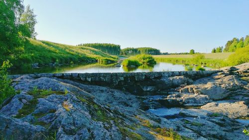 Scenic view of landscape against clear sky