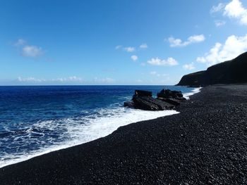 Scenic view of sea against blue sky