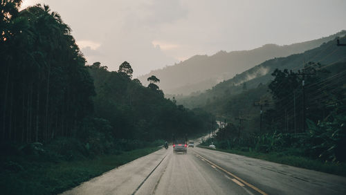 Road amidst trees against sky