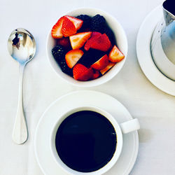 High angle view of breakfast served on table