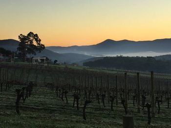 Scenic view of mountains at sunset