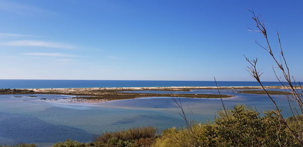 Scenic view of sea against blue sky