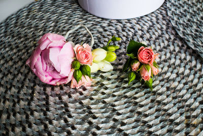 High angle view of pink roses