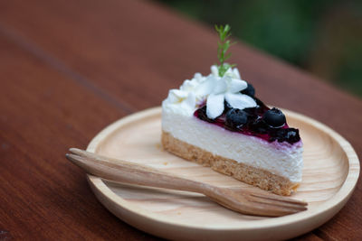 Close-up of cake in plate on table