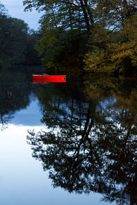 Reflection of trees in lake against sky