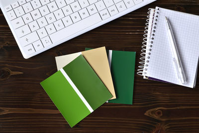 High angle view of open book on table