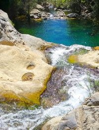 Scenic view of water flowing through rocks