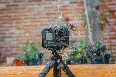 Reflection of photographing on wet glass