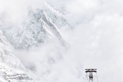 Low angle view of snowcapped mountain against sky