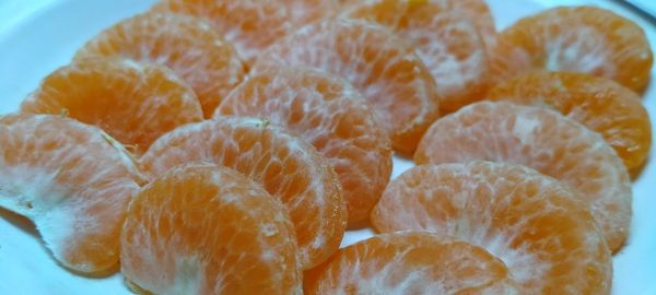 Close-up of orange fruit in plate
