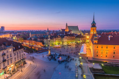 High angle view of city at night