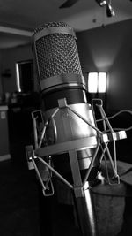 Close-up of microphone in studio