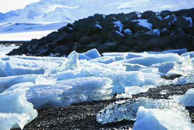 Blue ice floes at glacier lagoon jokulsarlon