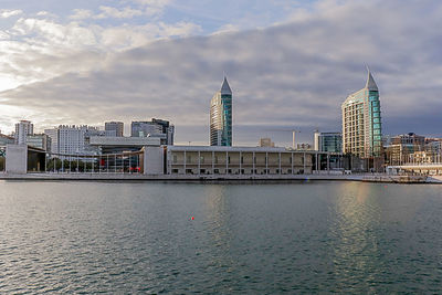 View of buildings against cloudy sky