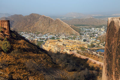 Aerial view of jaigarh fort and mountains