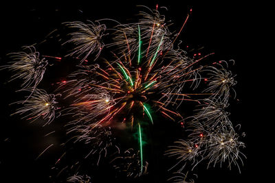 Low angle view of firework display against sky at night