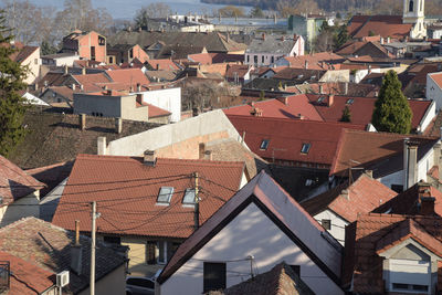 High angle view of buildings in town