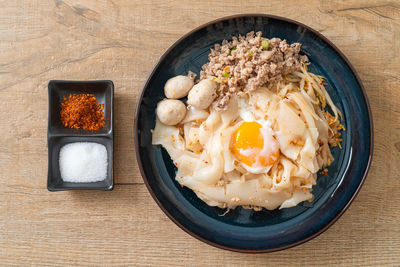 High angle view of breakfast served on table