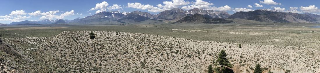 Scenic view of landscape and mountains against sky