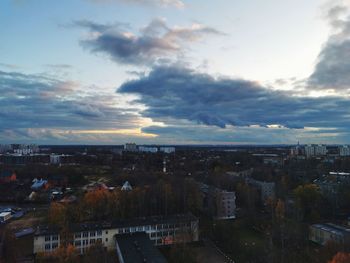 High angle shot of townscape against sky