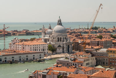 High angle view of buildings in city
