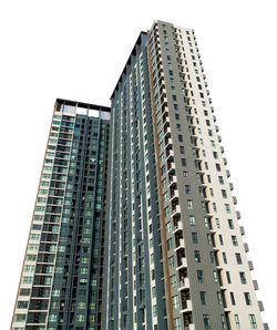 Low angle view of modern building against clear sky