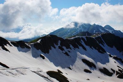 Scenic view of snowcapped mountains against sky