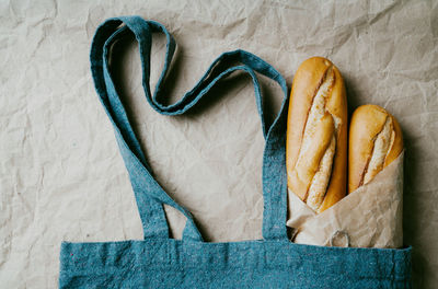 High angle view of bread on table