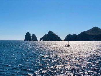 Scenic view of sea against clear blue sky