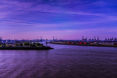 Scenic view of river against sky at dusk