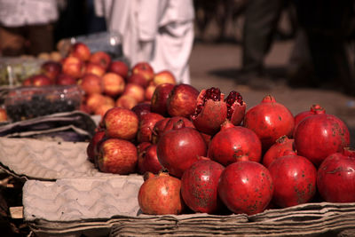 Fresh strawberries in basket for sale at market stall