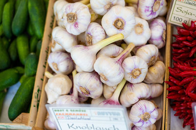 High angle view of vegetables for sale in market