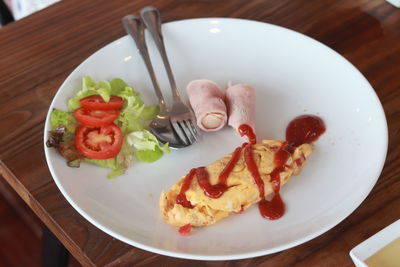 High angle view of food served in plate