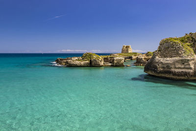 Scenic view of sea against clear sky