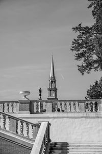 Church steeple and building under blue sky