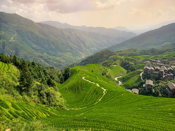 Winding roads on hills between the mountains. china