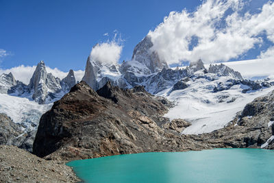 Scenic view of snowcapped mountains against sky