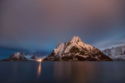 Scenic view of snowcapped mountains against sky during winter norway