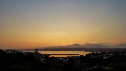 Silhouette of city during sunset