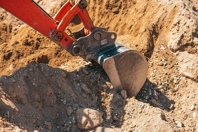 High angle view of metal equipment on land