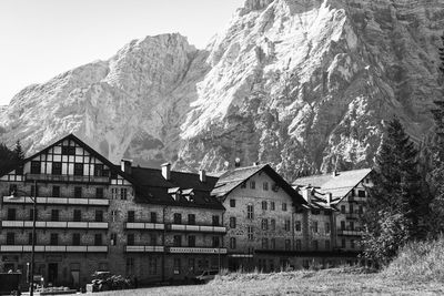 Built structure on mountain against sky