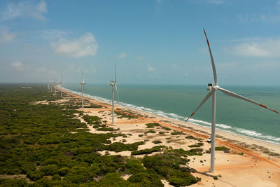 Wind turbines on the coastline. wind power plant. mannar, sri lanka.