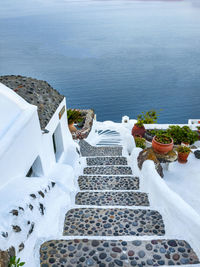 High angle view of staircase at sea