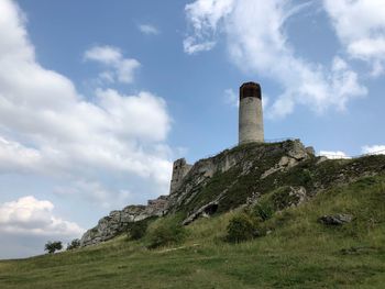 Low angle view of lighthouse against sky