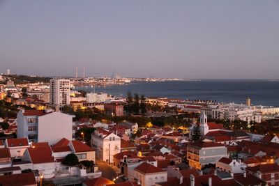 High angle view of city at waterfront