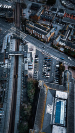 High angle view of buildings in city