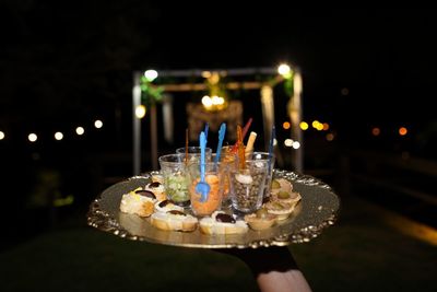 Close-up of tea light candles on table